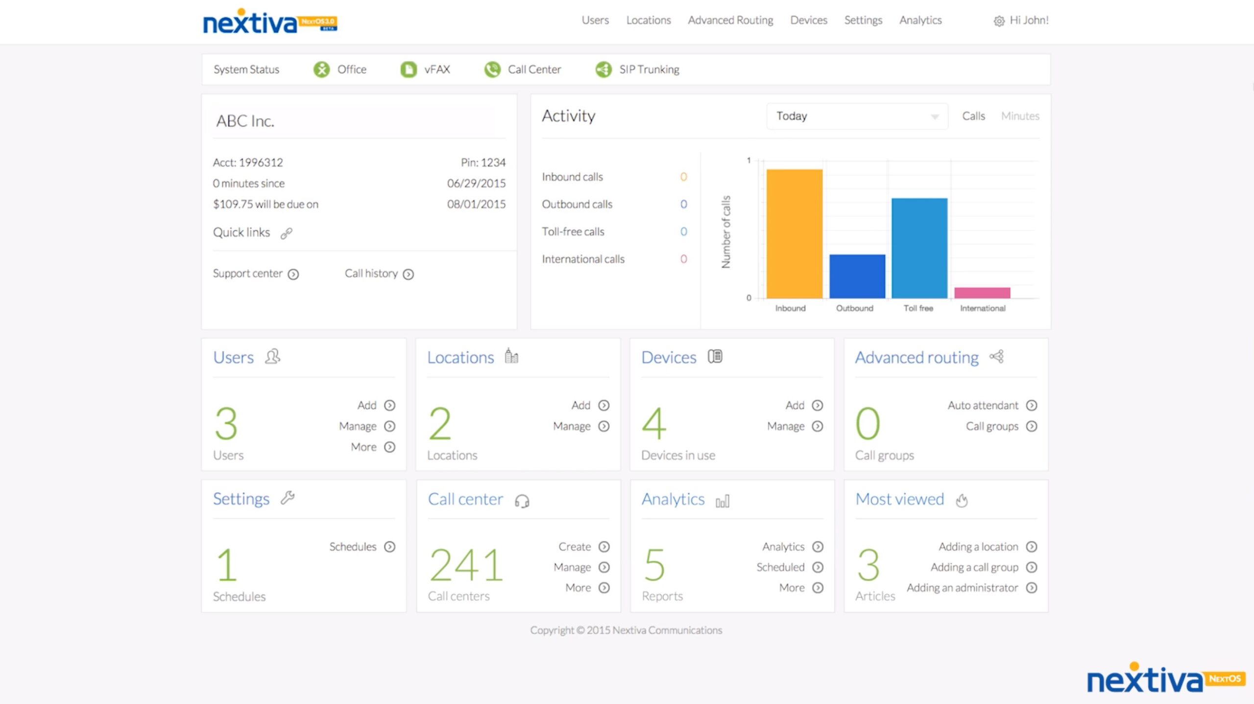 screenshot demonstrating group call metrics in the program Nextiva
