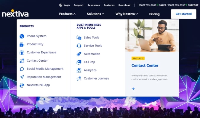 a screenshot of the Nextiva website featuring various products offered by this service