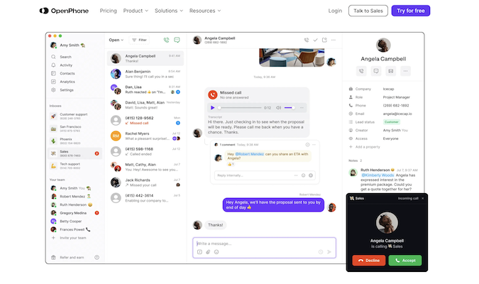 OpenPhone's interface
