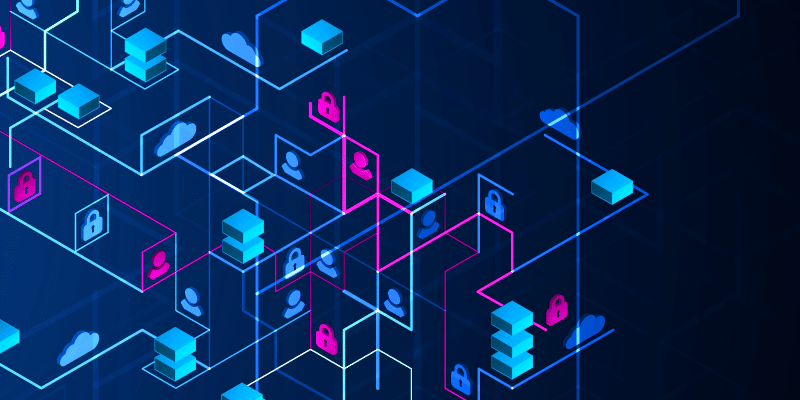 Illustration of intersecting lines and icons representing security.