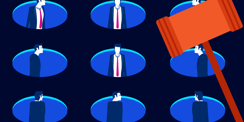 Illustration depicting whack a mole with business people