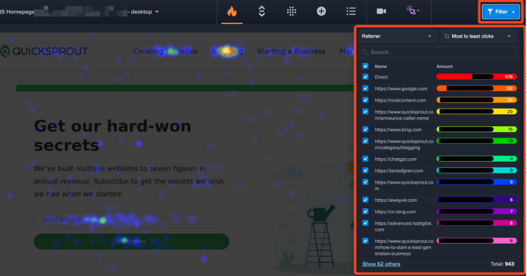 Activity Data Filters for All Website Heatmaps |