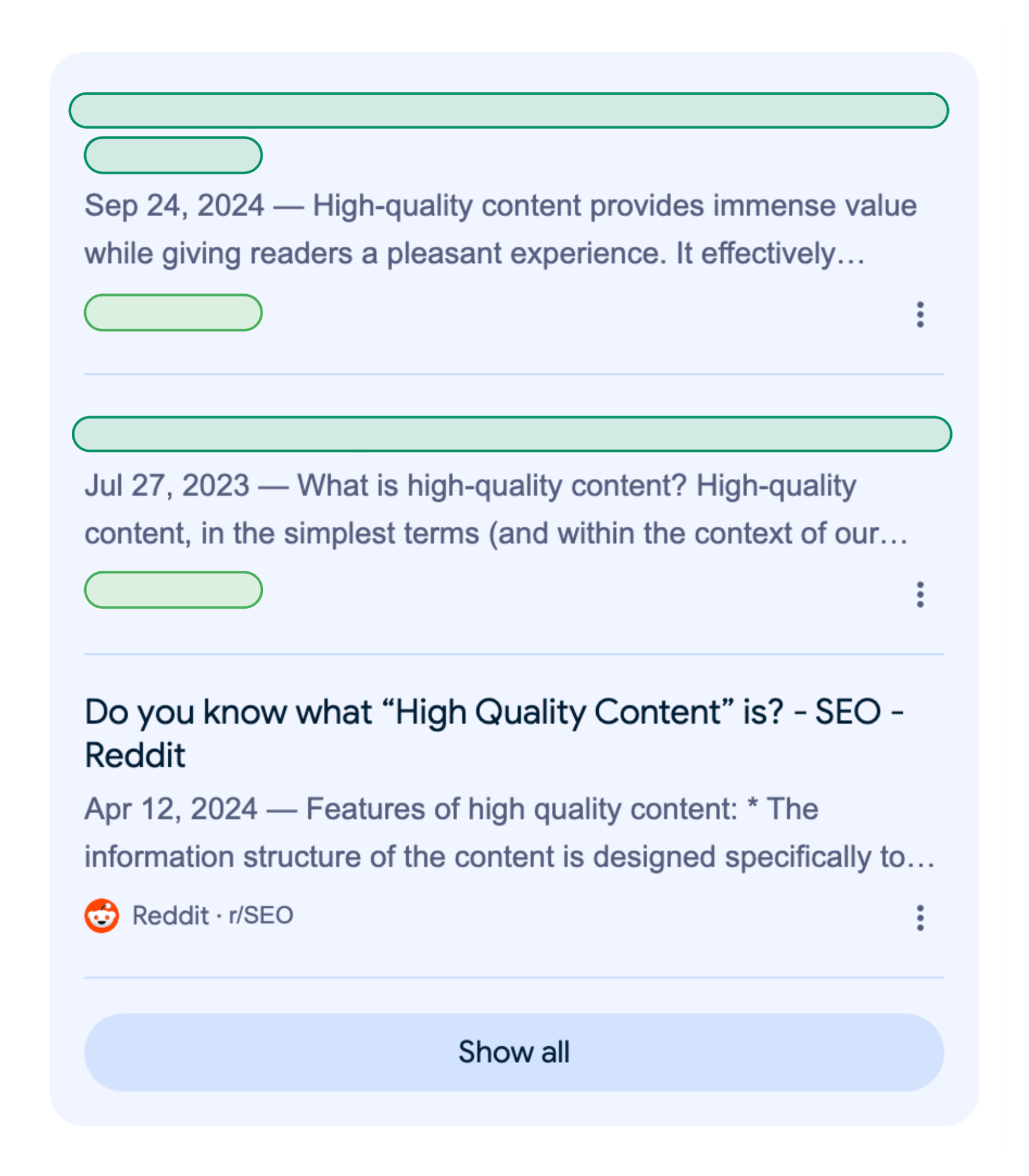 Results for r/SEO debating &ldquo;high-quality content.