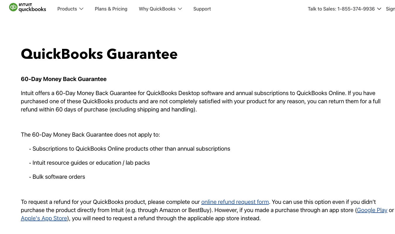 QuickBooks guarantee landing page. 