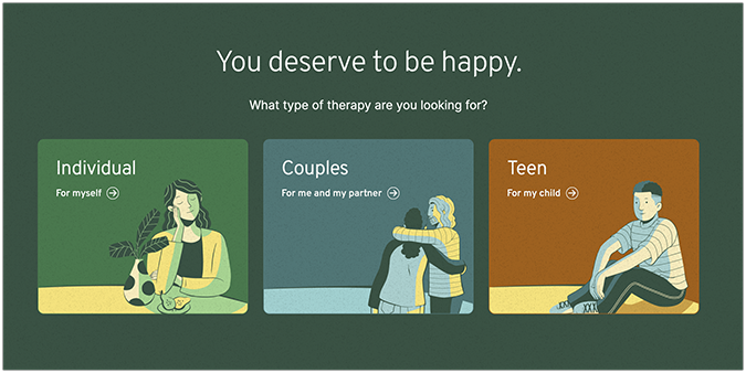 Better Help therapy type selections 