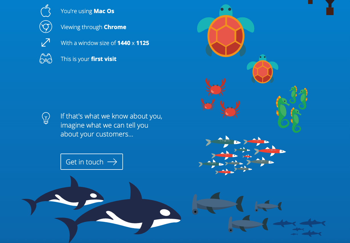 Webpage with an ocean theme and a get in touch button. 