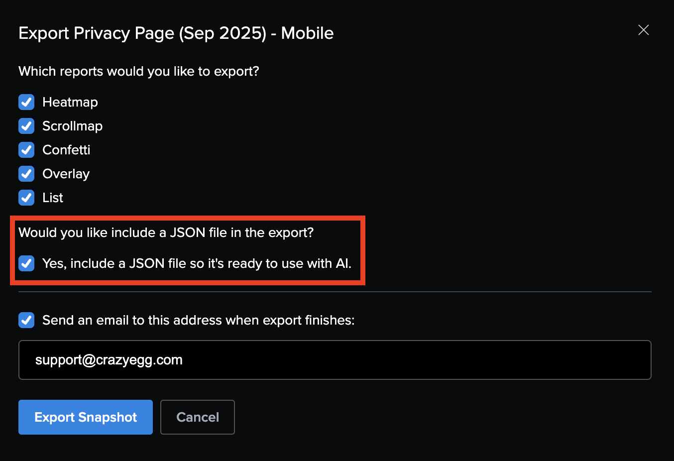 Export Heatmaps & Recordings from Crazy Egg to your AI tools