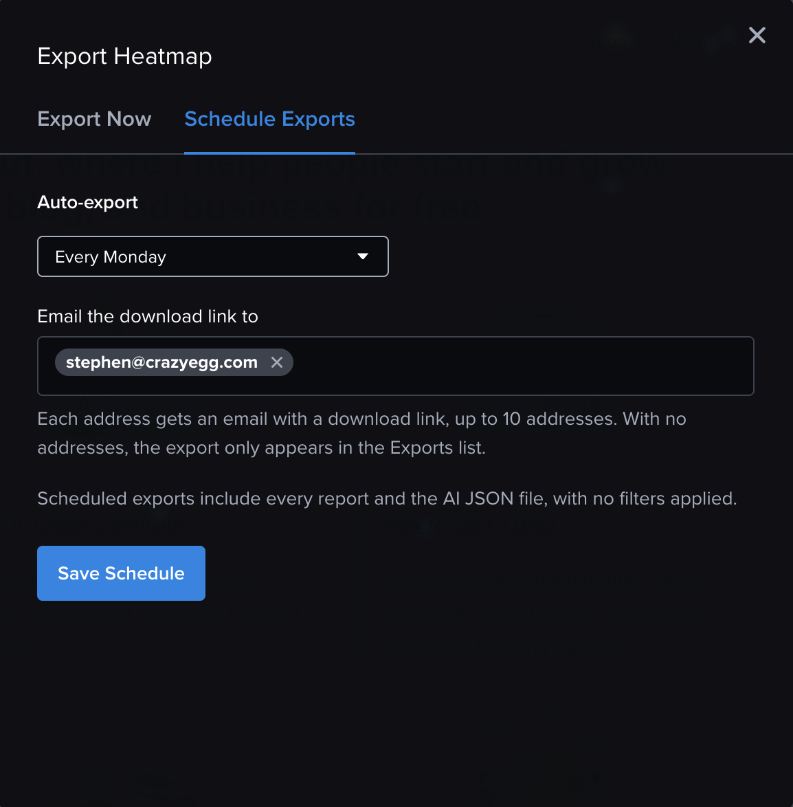Schedule Heatmap data exports to send automatically